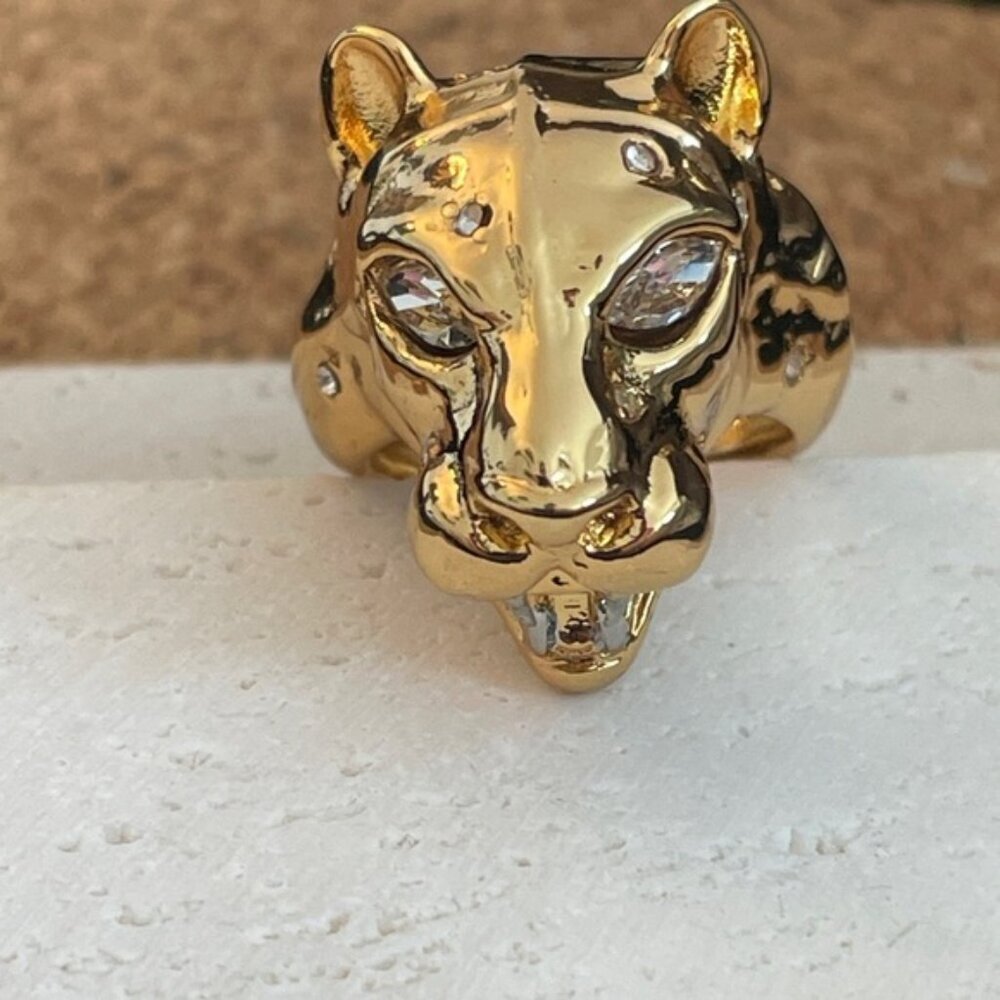 Alexis Bittar Panther Head Ring Gold Crystal Sculptural Animal Statement Ring Ra - Picture 8 of 9
